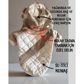 Creamy Camo Kamuflaj Desenli Krem Rengi Köpek Montu Kışlık Ceket 