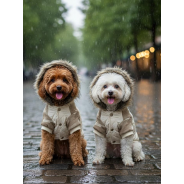 Creamy Camo Kamuflaj Desenli Krem Rengi Köpek Montu Kışlık Ceket 