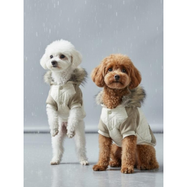 Creamy Camo Kamuflaj Desenli Krem Rengi Köpek Montu Kışlık Ceket 