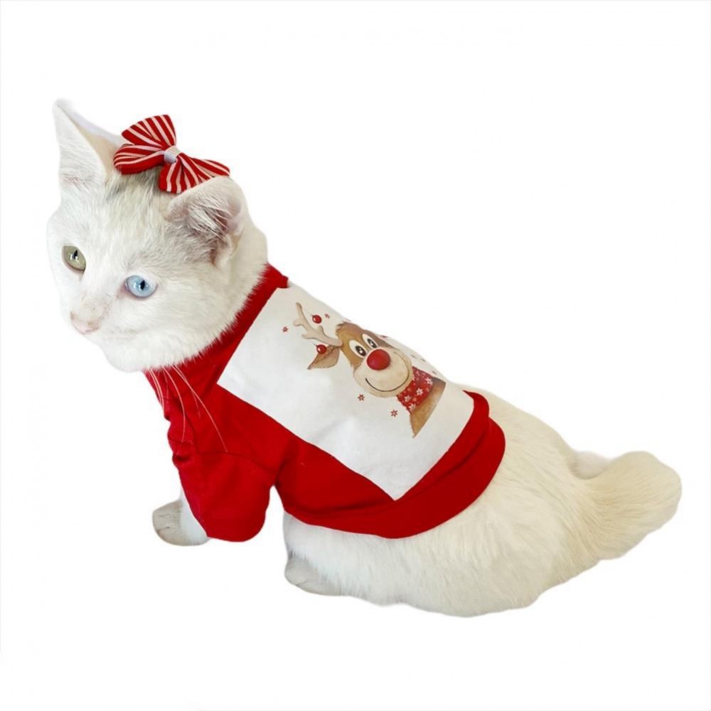 Cute Rudolph Kedi Tişörtü Noel