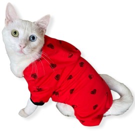 Darky Hearts Kırmızı Kapşonlu Penye Kedi Tulumu