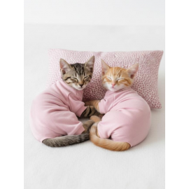 Minimini Kapler Kedi Uyku Seti | Penye Kedi Tulum ve Mini Yastık Takımı | Pamuklu | Tüy Dökülmesini Azaltır | 