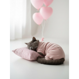 Minimini Kapler Kedi Uyku Seti | Penye Kedi Tulum ve Mini Yastık Takımı | Pamuklu | Tüy Dökülmesini Azaltır | 