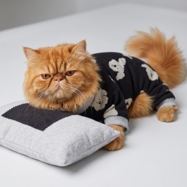 Doggy Doo Kedi Uyku Seti | Penye Kedi Tulum ve Mini Yastık Takımı | Pamuklu | Tüy Dökülmesini Azaltır | 