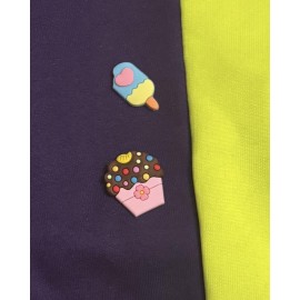 Dondurmalı Patiler Mor ve Fosforlu Sarı Kedi Polar Sweatshirt