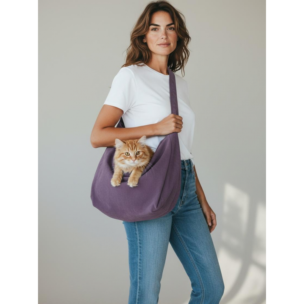Eflatun Pastel Güderi Dokulu  Kedi Taşıma Çantası – Emniyet Kemerli