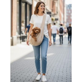 Ekru Güderi Dokulu Köpek Taşıma Çantası – Emniyet Kemerli