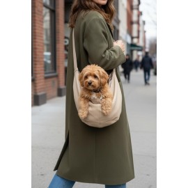 Ekru Güderi Dokulu Köpek Taşıma Çantası – Emniyet Kemerli