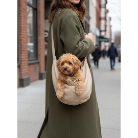 Ekru Güderi Dokulu Köpek Taşıma Çantası – Emniyet Kemerli