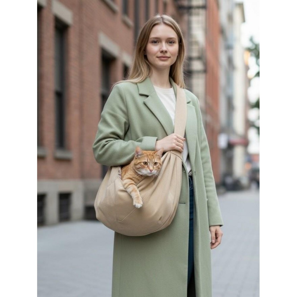 Ekru Renk Güderi Dokulu  Kedi Taşıma Çantası – Emniyet Kemerli