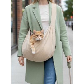 Ekru Renk Güderi Dokulu  Kedi Taşıma Çantası – Emniyet Kemerli