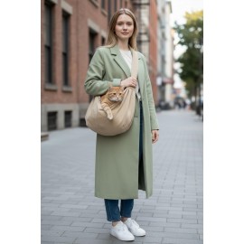 Ekru Renk Güderi Dokulu  Kedi Taşıma Çantası – Emniyet Kemerli