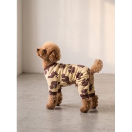 Fındıkkıran Köpek Tulumu | Sincap Desenli Sarı Kalın Penye Köpek Pijaması