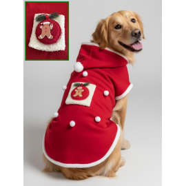 GingerBread Man Yılbaşı Köpek Kıyafeti | Noel Baba Kapüşonlu Polar Sweatshirt | Orta ve Büyük Irklar İçin