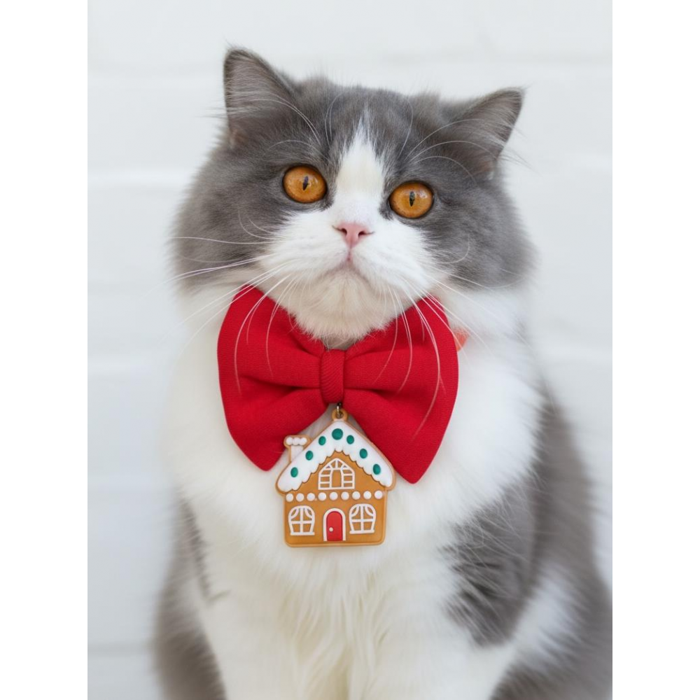 GingerHome Kedi Papyon Tasması | Kırmızı Fiyonk Boyun Aksesuarı | Noel Temalı Kedi Süsü