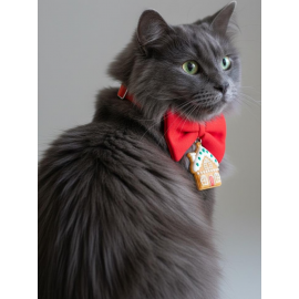 GingerHome Kedi Papyon Tasması | Kırmızı Fiyonk Boyun Aksesuarı | Noel Temalı Kedi Süsü