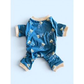 Teddy Blues Penye Kedi Tulumu | Ayıcık Desenli Kedi Pijaması | Küçük Irklar İçin