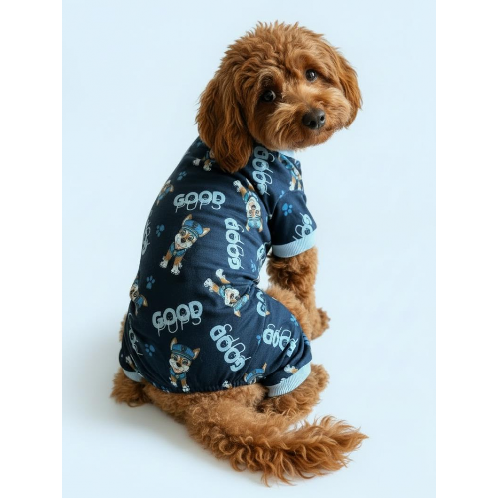 GoodPaws Lacivert Penye Köpek Tulumu | Desenli Köpek Pijaması | Küçük Irklar İçin