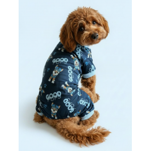GoodPaws Lacivert Penye Köpek Tulumu | Desenli Köpek Pijaması | Küçük Irklar İçin