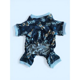 GoodPaws Lacivert Penye Köpek Tulumu | Desenli Köpek Pijaması | Küçük Irklar İçin