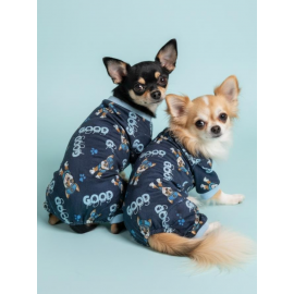 GoodPaws Lacivert Penye Köpek Tulumu | Desenli Köpek Pijaması | Küçük Irklar İçin