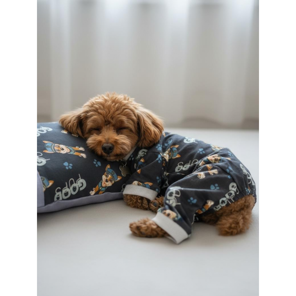 GoodPaws Lacivert Uyku Takımı | Pamuklu Penye Köpek Tulumu ve Mini Yastık | Küçük Irklar İçin | Tüy Dökülmesini Azaltır