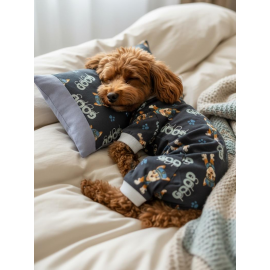 GoodPaws Lacivert Uyku Takımı | Pamuklu Penye Köpek Tulumu ve Mini Yastık | Küçük Irklar İçin | Tüy Dökülmesini Azaltır