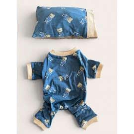 Teddy Blues Uyku Takımı | Ayıcık Desenli Pamuklu Penye Köpek Tulumu ve Mini Yastık | Küçük Irklar İçin | Tüy Dökülmesini Azaltır