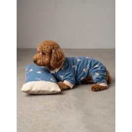 Teddy Blues Uyku Takımı | Ayıcık Desenli Pamuklu Penye Köpek Tulumu ve Mini Yastık | Küçük Irklar İçin | Tüy Dökülmesini Azaltır