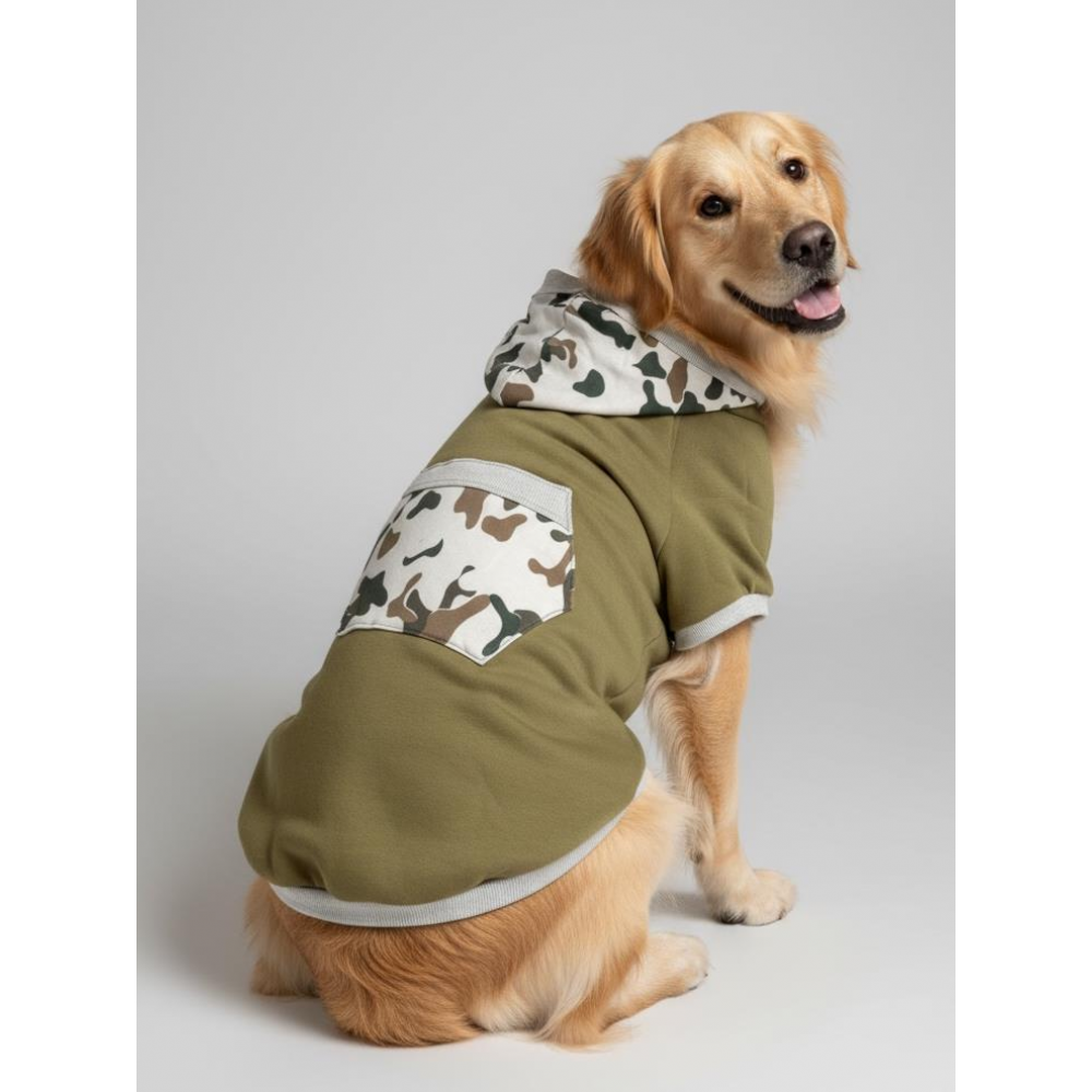 Green Safari Kapüşonlu Köpek Sweatshirt – Orta ve Büyük Irklar