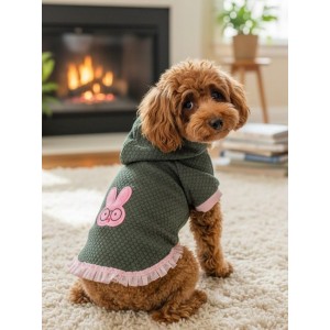 BunnyPop Kapüşonlu Köpek Elbisesi – Yeşil Pembe