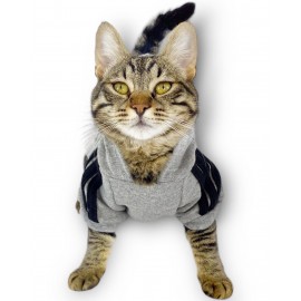 Gri Adidog Kapşonlu Duo Kedi Sweatshirt Duo