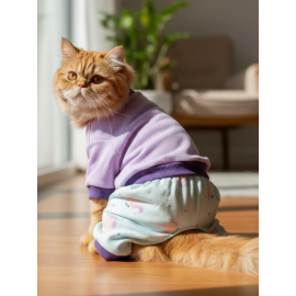 Happy Pony İkili Takım – Sevimli Pony Desenli Kedi Tulum & Sweat Kombini Kedi Kıyafeti