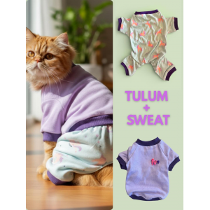 Happy Pony İkili Takım – Sevimli Pony Desenli Kedi Tulum & Sweat Kombini Kedi Kıyafeti