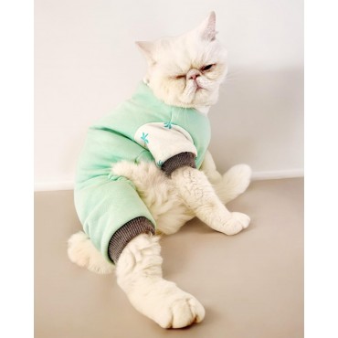 Minty Palm Kalın Penye Kedi Tulum Pijama