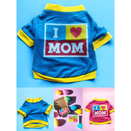 Hediye Paketli, Anneye Hediye, Love Mom Blue, Oval Yaka Tişört Kedi Kıyafeti,Elbisesi Anneler Günü, Anneye, Anne