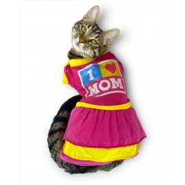 I Love Mom Pink Duo Kedi Kıyafeti,Elbisesi Anneler Günü 