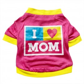 Love Mom Pink, Oval Yaka Tişört Kedi Kıyafeti,Elbisesi Anneler Günü