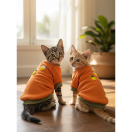 Ice Cream & Pineapple Turuncu Haki Kedi Polar Sweatshirt – Sıcak Tutan Yumuşak Kedi Kıyafeti