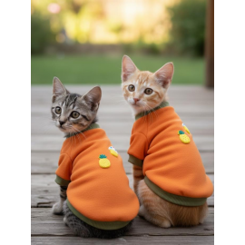 Ice Cream & Pineapple Turuncu Haki Kedi Polar Sweatshirt – Sıcak Tutan Yumuşak Kedi Kıyafeti