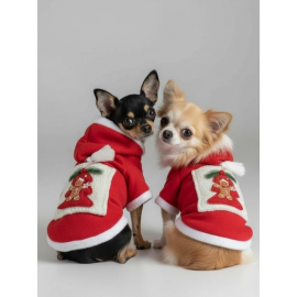 Yılbaşı Ağac Premiumı Kırmızı Polar Köpek Kıyafeti  | Kapüşonlu Noel Köpek Sweatshirt | Küçük Irklar İçin
