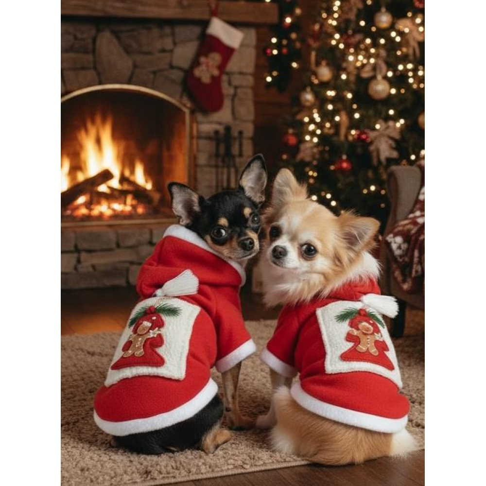 Yılbaşı Ağac Premiumı Kırmızı Polar Köpek Kıyafeti  | Kapüşonlu Noel Köpek Sweatshirt | Küçük Irklar İçin