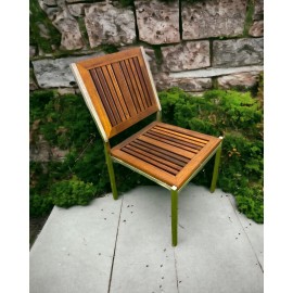 Inox İroko Ahşap Minderli Sandalye, 2li, 2 Adet Minderli Bahçe Sandalyesi INX330