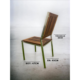 Inox İroko Ahşap Minderli Sandalye, Bahçe Sandalyesi Minderli INX330