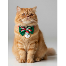 Kardan Adam Kedi Papyon Tasması | Yeşil Kırmızı Fiyonk Boyun Aksesuarı | Noel Temalı Kedi Süsü