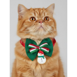 Kardan Adam Kedi Papyon Tasması | Yeşil Kırmızı Fiyonk Boyun Aksesuarı | Noel Temalı Kedi Süsü