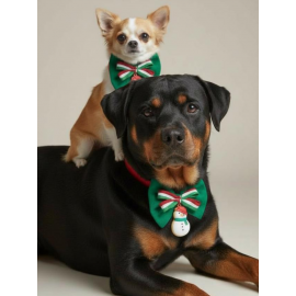 Kardan Adam Köpek Papyon Tasması |  Yeşil Kırmızı Fiyonk Boyun Aksesuarı | Noel Temalı Köpek Süsü | Orta ve Büyük Irklar İçin