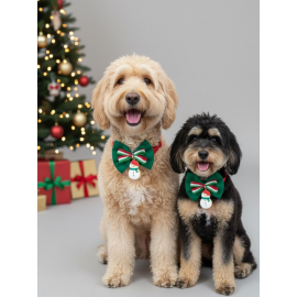 Kardan Adam Köpek Papyon Tasması |  Yeşil Kırmızı Fiyonk Boyun Aksesuarı | Noel Temalı Köpek Süsü | Orta ve Büyük Irklar İçin