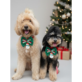 Kardan Adam Köpek Papyon Tasması |  Yeşil Kırmızı Fiyonk Boyun Aksesuarı | Noel Temalı Köpek Süsü | Orta ve Büyük Irklar İçin