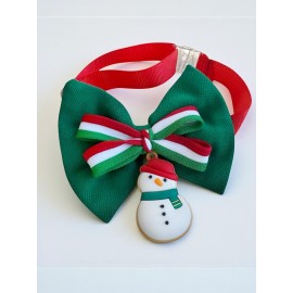 Kardan Adam Köpek Papyon Tasması |  Yeşil Kırmızı Fiyonk Boyun Aksesuarı | Noel Temalı Köpek Süsü | Orta ve Büyük Irklar İçin